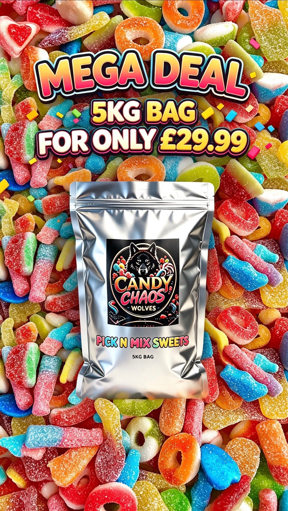 CANDY CHAOS WOLVES MEGA BAG 
5KG OF SWEETS — ONLY £30!